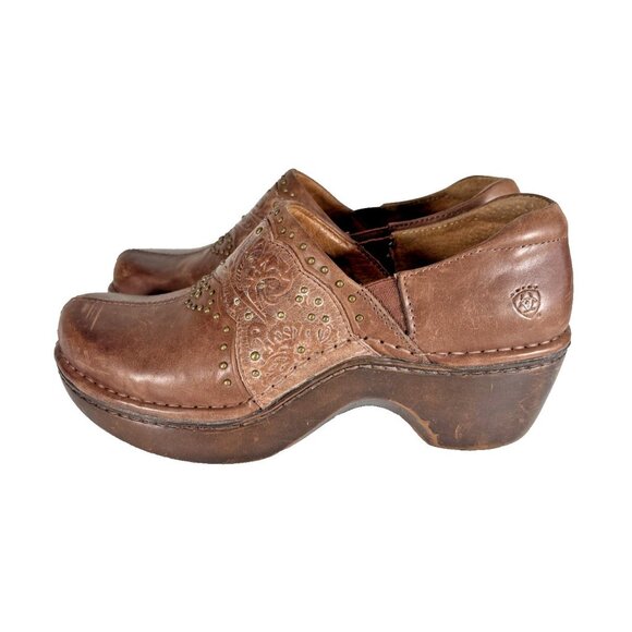 Ariat Ashland Brown Leather Western Embossed Studded Mules Clogs Women’s 7B - Picture 5 of 16